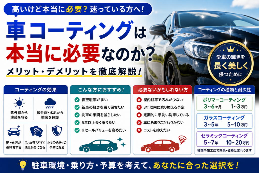 車コーティングは本当に必要なのかをメリット・デメリット付きで解説したイメージ画像